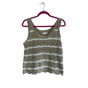 Lauren‎ Conrad Knit Tank Top Striped Sleeveless Beige White Y2K Crochet Lined